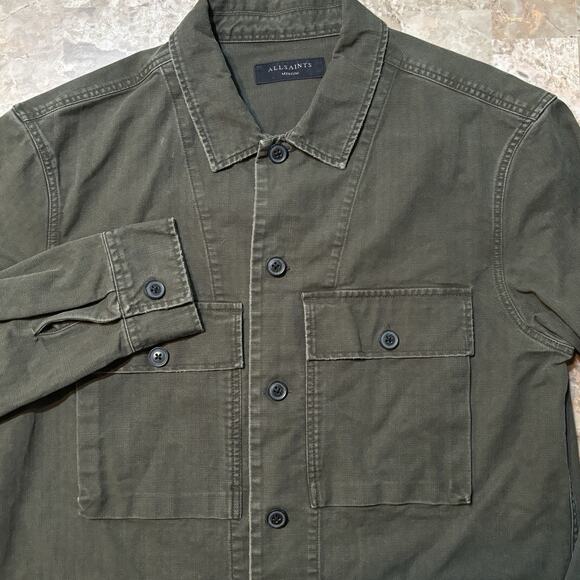 All Saints Shirt Mens Medium Green Recon Long Sleeve Button Military Ripstop - Picture 1 of 14
